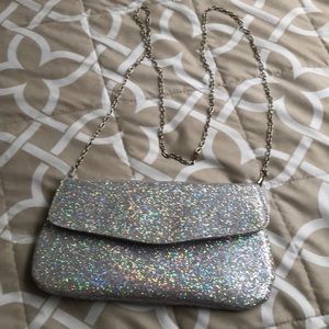Purse silver glitter with silver chain